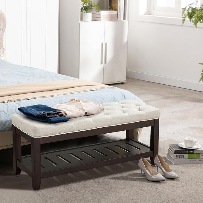 LOULENS 44'' Linen Storage Bench, Upholstered End of Bed Bench, End of Bed Bench - Image 2