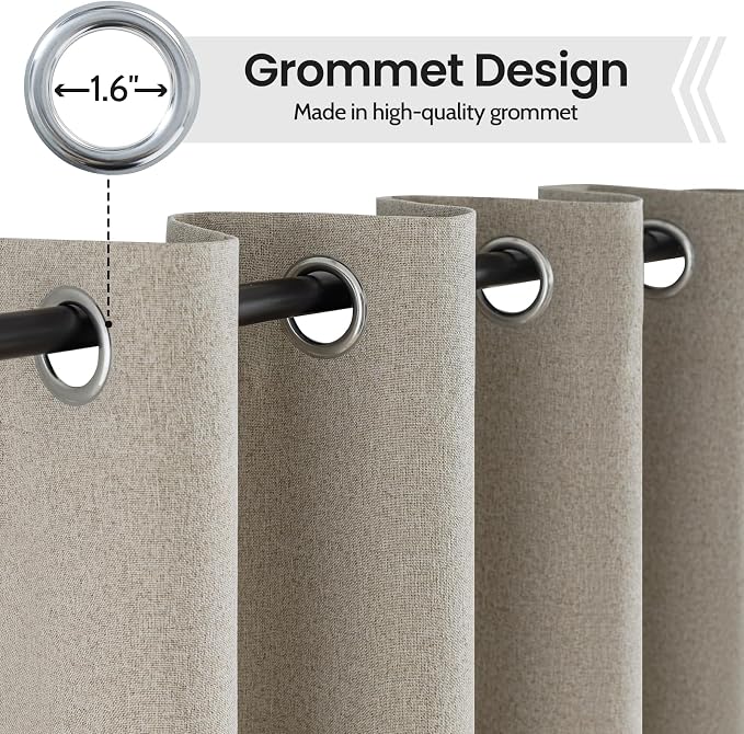 COSVIYA 100% Blackout Natural Linen Curtains & Drapes 84 Inch Length | Light - Image 4