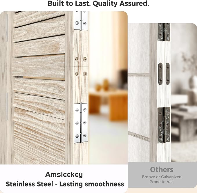 Amsleekey 4 Panel Wood Room Divider, Lockable Wheels, Freestanding Wall Divider - Image 3