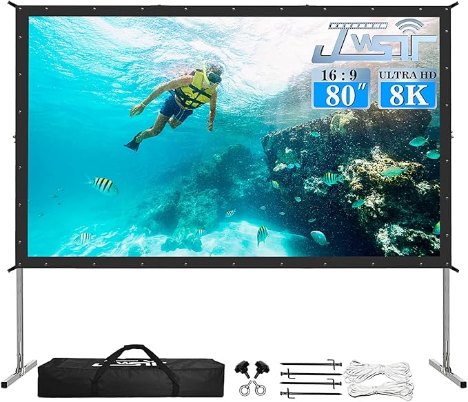 JWSIT Projector Screen and Stand, 80 inch Outdoor Movie Screen-Upgraded 3 Layers PVC 16:9 Outdoor Projector Screen,Portable Video Projection Screen with Carrying Bag for Home Theater Backyard