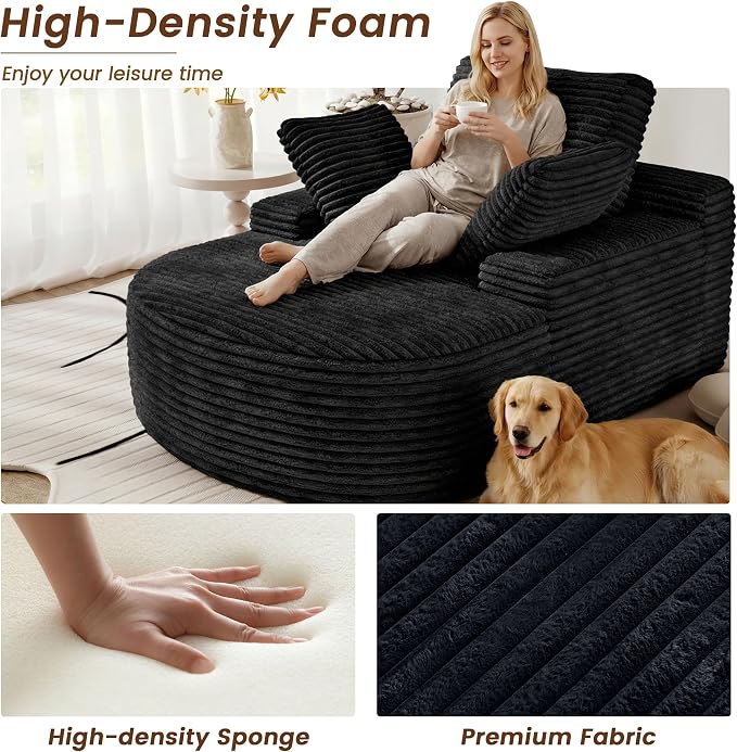 Sleeper Chair Lounge Chair Indoor, Oversized Corduroy Upholstered Boneless - Image 5