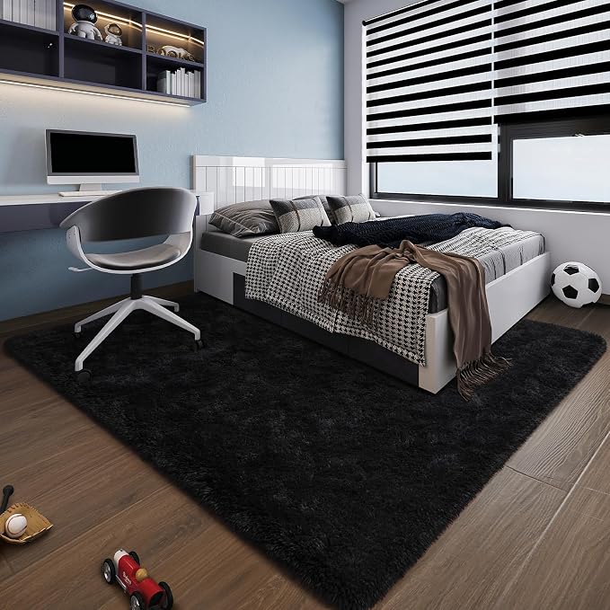HOMORE Black Rug for Bedroom 4x6 Area Rugs for Kids Room Non Slip Dorm Rug | - Image 9