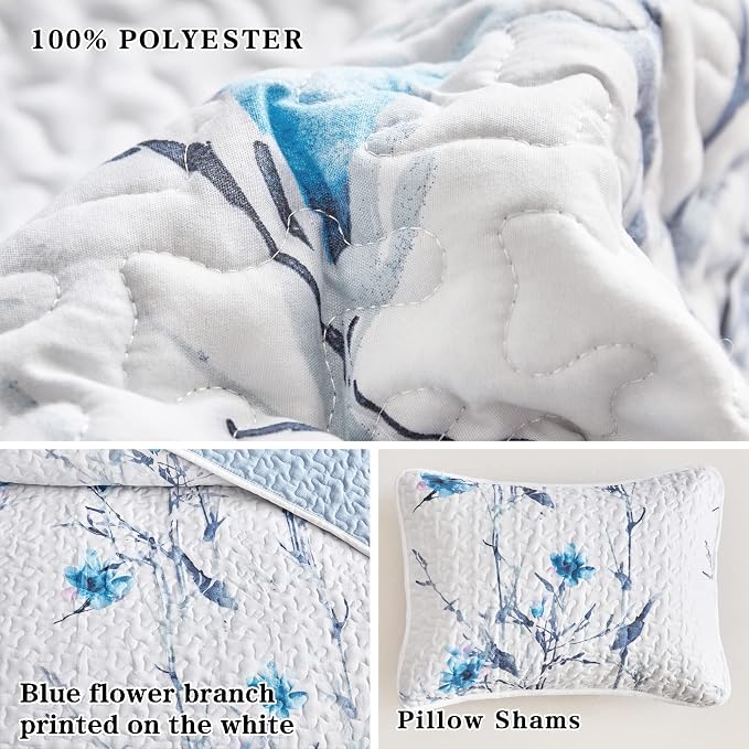 Botanical Quilt Set 3 Pieces Full/Queen Size, Soft Microfiber Lightweight Bed - Image 6