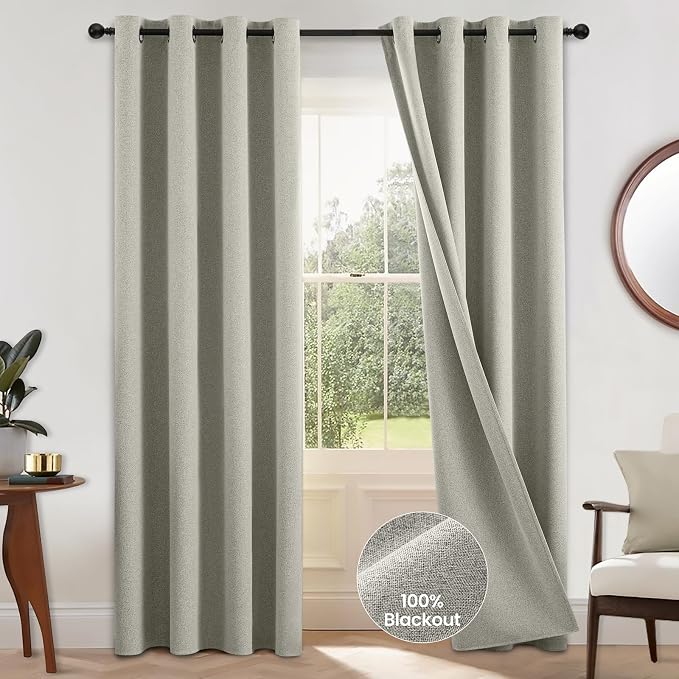 COSVIYA 100% Blackout Cream Linen Curtains & Drapes 96 Inch Length | Light by COSVIYA
