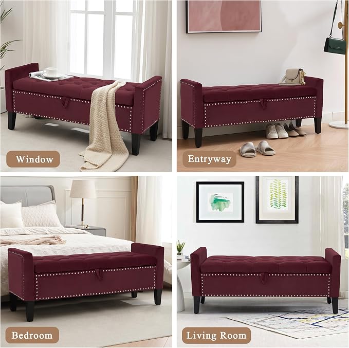 Velvet Ottoman with Storage, Modern Storage Bench - Image 7