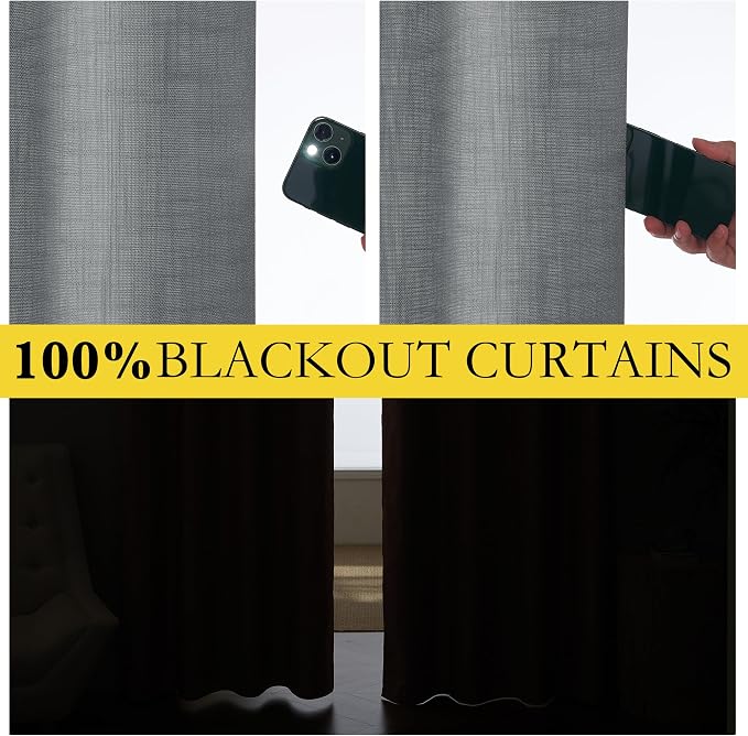 NICETOWN Vintage Open Linen Weave Flax Thermal Curtains, Dove Grey, 100% - Image 2