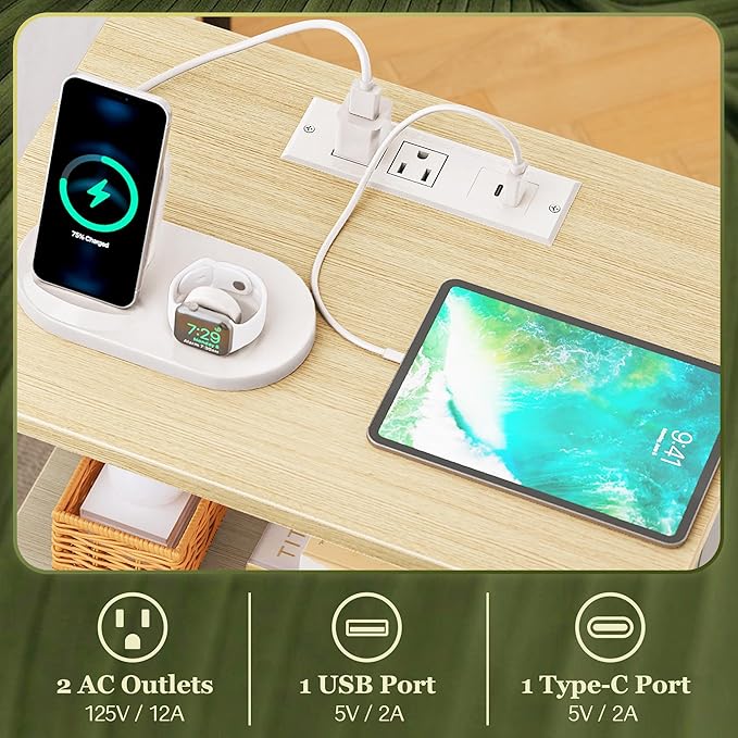SUPERJARE Nightstand with Charging Station, USB-C Port, Bedside Table | Night - Image 4