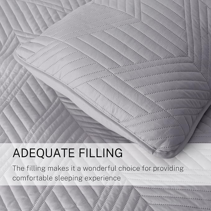 Exclusivo Mezcla Ultrasonic King Quilt Bedding Set, Light Grey | Lightweight - Image 6