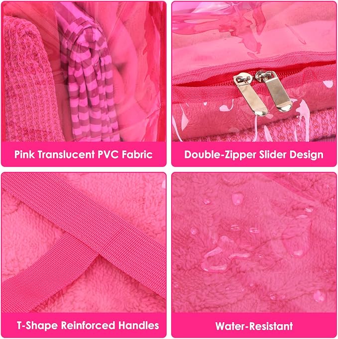 Blanket Storage Bags 4 Pack 60L Clothes Comforter Bedding Container Pink | - Image 3