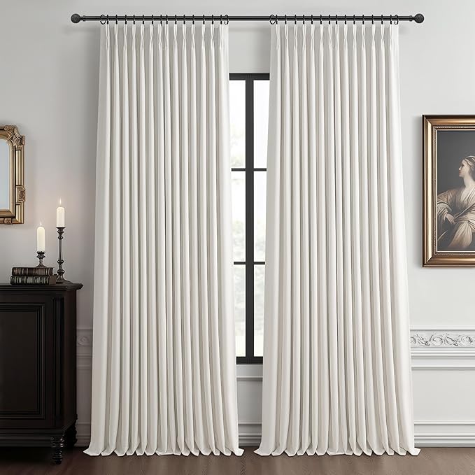 PleatedDrapes Beige White Dual Layer Blackout 102 Inch Length Curtain Panels 2 by PleatedDrapes