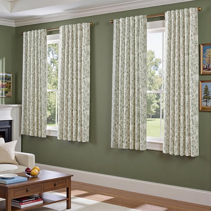 jinchan Green Floral Blackout Curtains 63 Inch Farmhouse Back Tab 2 Panels | - Image 5
