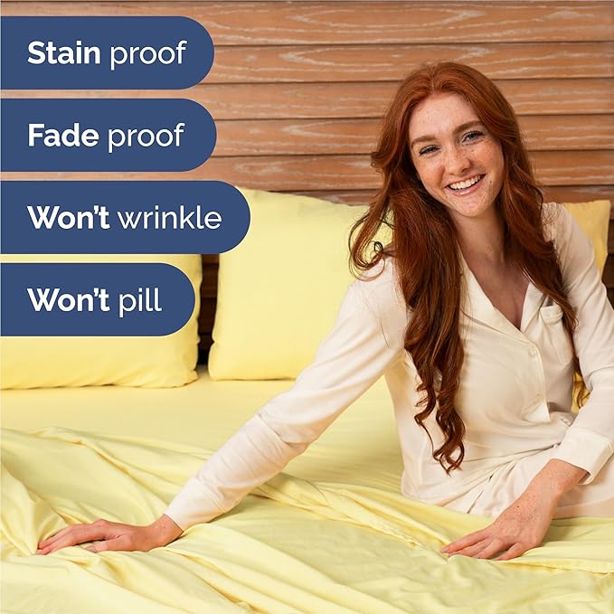 Twin 4 Piece Sheet Set - Cooling, Comfy & Breathable - Hotel Luxury Bedding, Includes Fitted Sheet for Women, Men, Kids and Teens - 1 Flat, 1 Fitted Sheet, 2 Pillowcases with Deep Pockets - Yellow