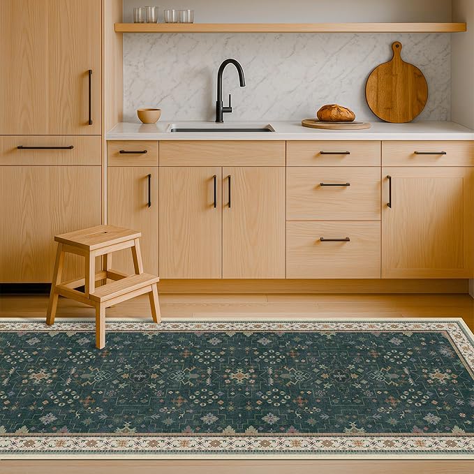 Dark Green 2x8 Non Slip Kitchen Runner Rugs by HazoHaus