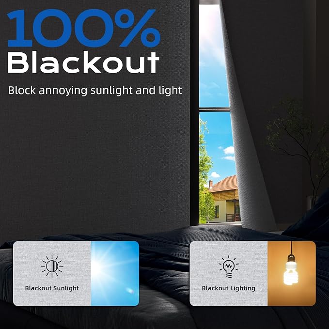 Linen Blackout Curtains for Bedroom, Temporary Blackout Shades - Image 2