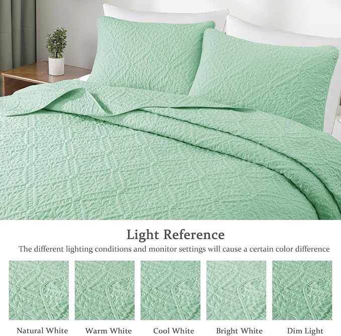 Exclusivo Mezcla King Quilt Set, Sage Green | Lightweight Soft Bedspreads - Image 3