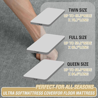 H.VERSAILTEX Queen Size Armless Futon Mattress Covers for Traditional Japanese Futon Mattress Soft Chenille Couch Slipcovers Floor Mats Sofa Protector Zippered Sleeper Sofa Cover,Grey