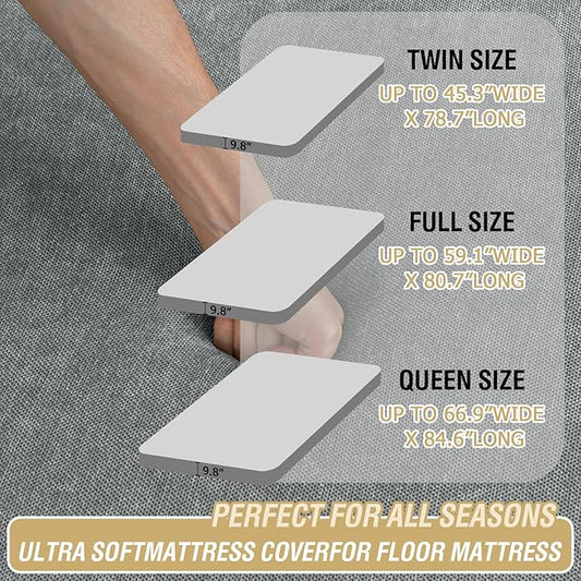 H.VERSAILTEX Queen Size Armless Futon Mattress Covers for Traditional Japanese Futon Mattress Soft Chenille Couch Slipcovers Floor Mats Sofa Protector Zippered Sleeper Sofa Cover,Grey