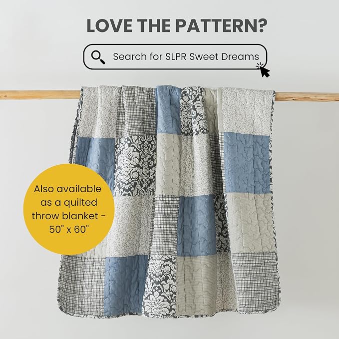 SLPR - Sweet Dreams Blue Patchwork Cotton Quilt Set, King - Image 8