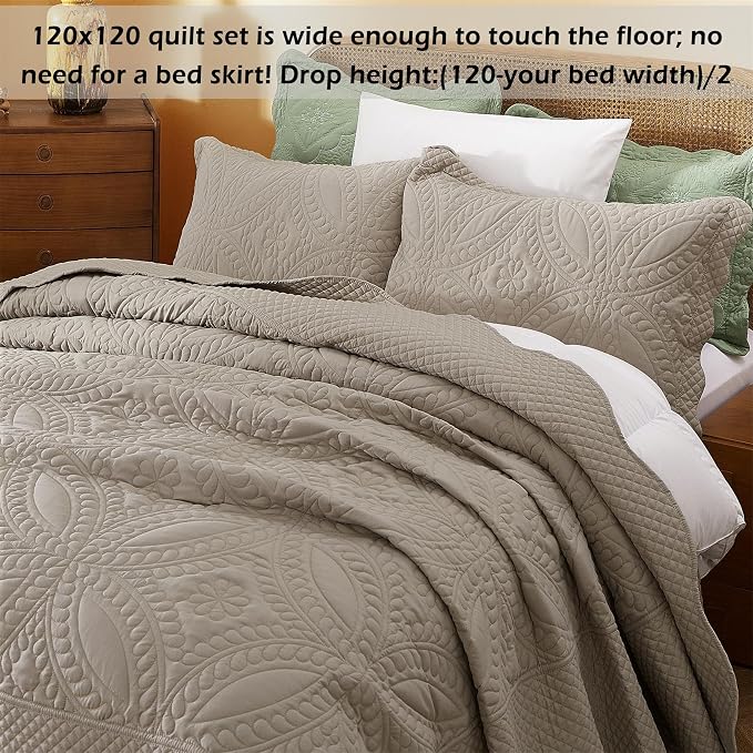 Cmfshape Oversize King Bedspread 120"x120", 3 Piece California King Quilt Set - Image 2
