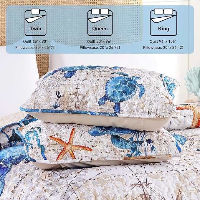 weigelia Coastal Quilt Queen Size, Nautical Lightweight Summer Bedding | - Image 6