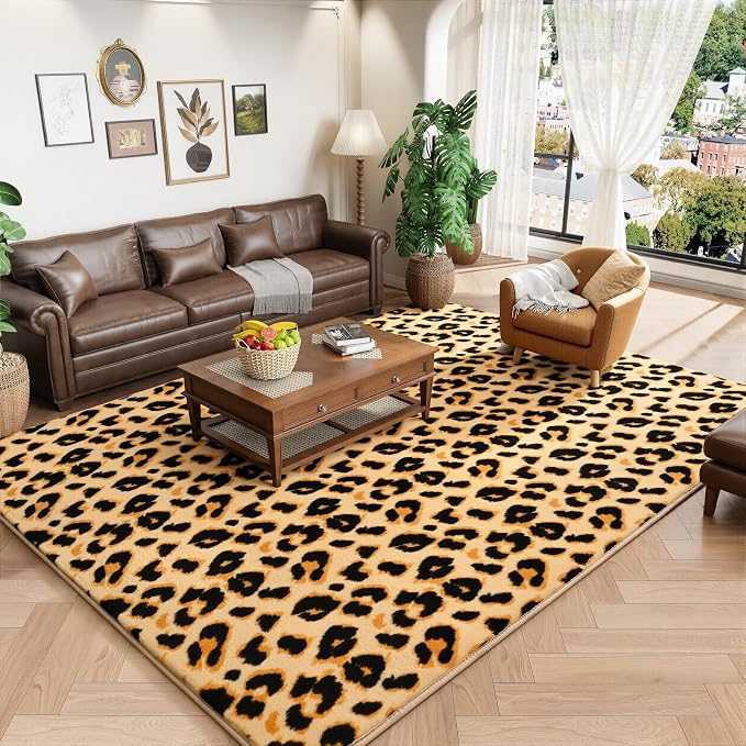Soft Leopard Rugs for Bedroom Living Room, 4x6 Cheetah Print Rug | Fluffy by AmeareaDirect