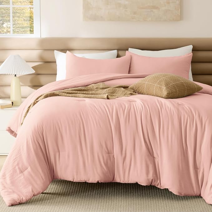 Bedsure Twin/Twin XL Comforter Set, Blush Pink Soft Prewashed Bedding - Image 2