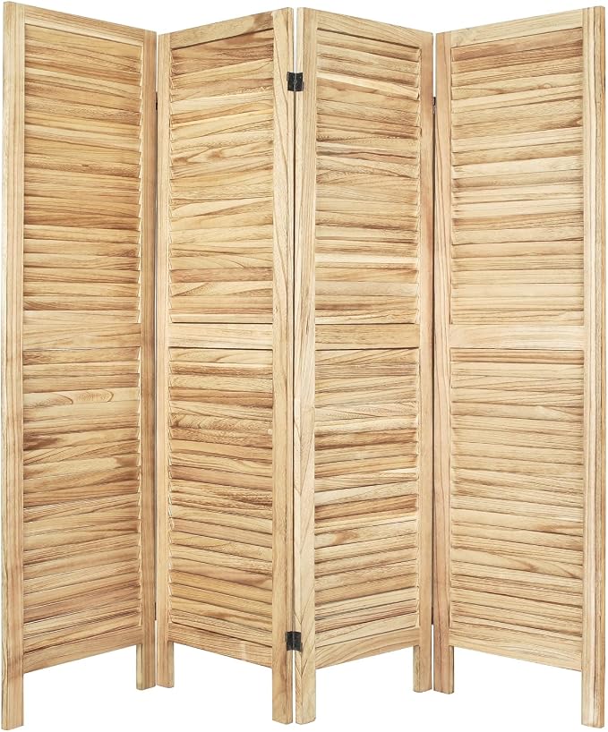 4 Panel Room Divider, Freestanding Wooden Privacy Screen | Solid paulownia wood by Unknown