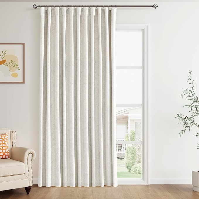 Extra Wide 100% Blackout Linen Curtains by Joywell