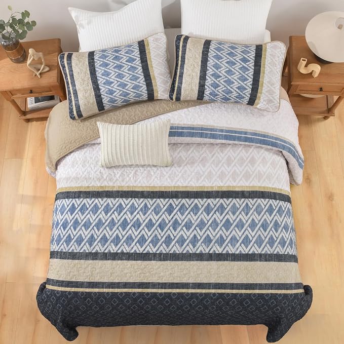Dinjoy Boho Queen Quilt Set, Striped Bedspread Queen Size, Coverlet Bed Sets - Image 7