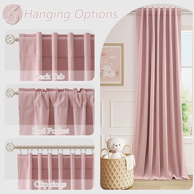 Pink 100% Blackout Linen Curtains 120 Inch 2 Panels Set - Image 6