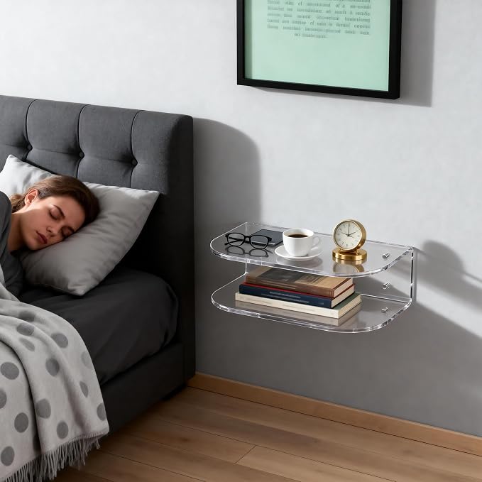Acrylic Floating Nightstand, Wall Mounted Bedside Table Shelf - Image 7