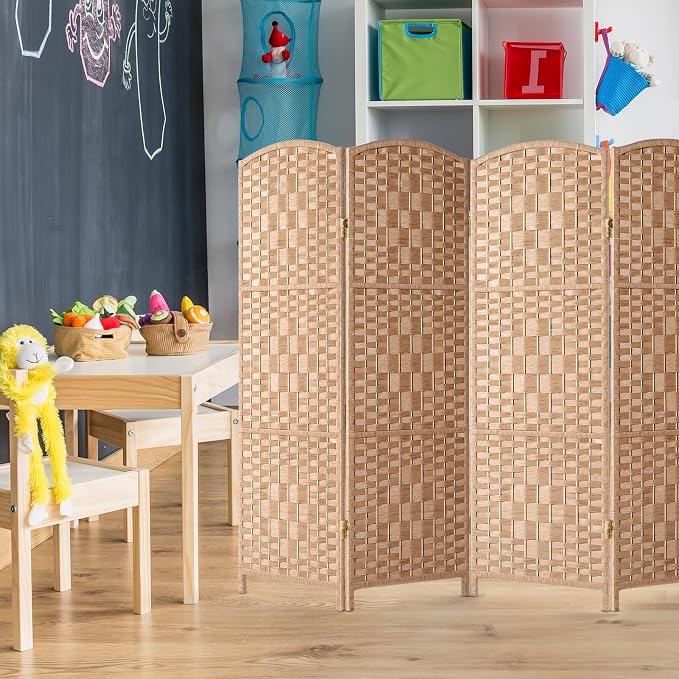HALLYBEE Short Room Divider, Small Folding Privacy Screens, 4 Panel Natural | - Image 8
