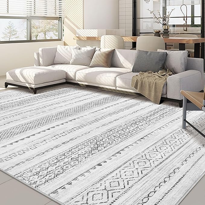 Nakagishi Boho 7x9 Area Rug Living Room Rugs Machine Washable Gray | Soft by NakagishiAreaRug