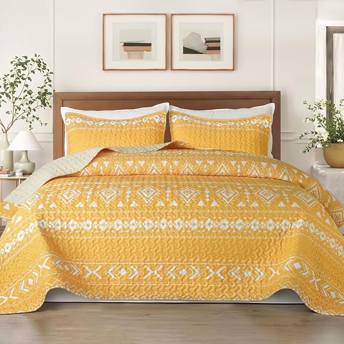 Whale Flotilla Reversible Yellow Print Quilt Twin Size by WHALEFLOTILLA