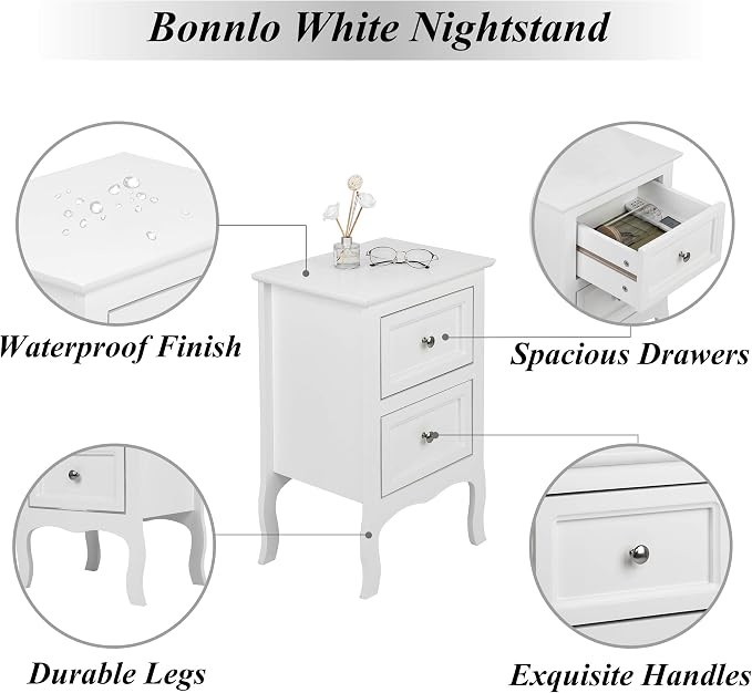 Bonnlo White Nightstand Set of 2, Nightstands - Image 4