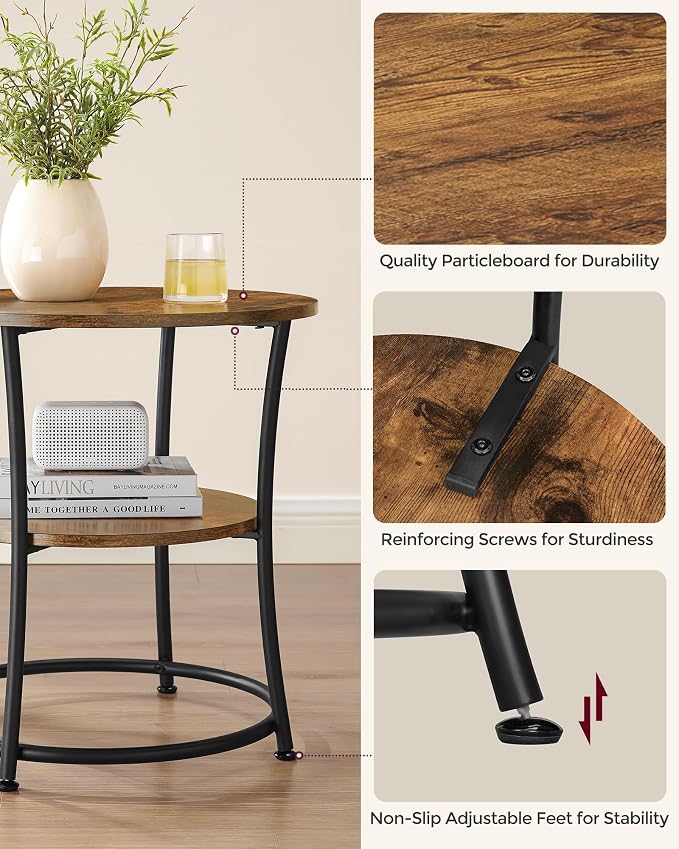 VASAGLE 21.7-Inch Round Side Table, 2-Tier End Table | Nightstand - Image 5