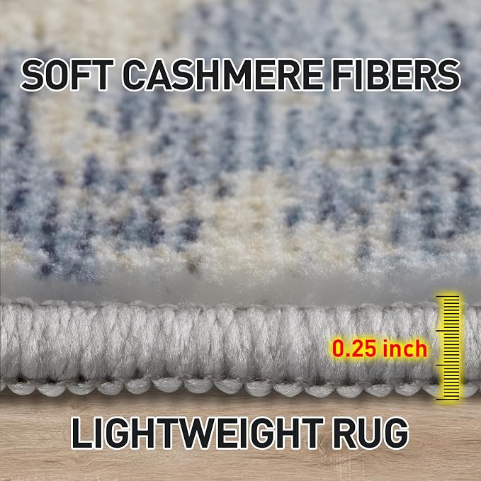 5x7 Area Rugs for Living Room: Washable Abstract Blue Gold Badroom Carpet | - Image 7