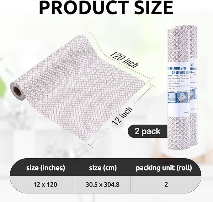 RAY STAR 12X120 Inch Shelf Liner for Kitchen Cabinets, Non-Adhesive Cabinet Liner Washable, PVC Drawer Liner for Dresser Non-Slip Bathroom (Circle)(2 Roll)