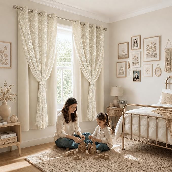 Yinhua Beige Blackout Curtains Double Layer Curtains - Image 8