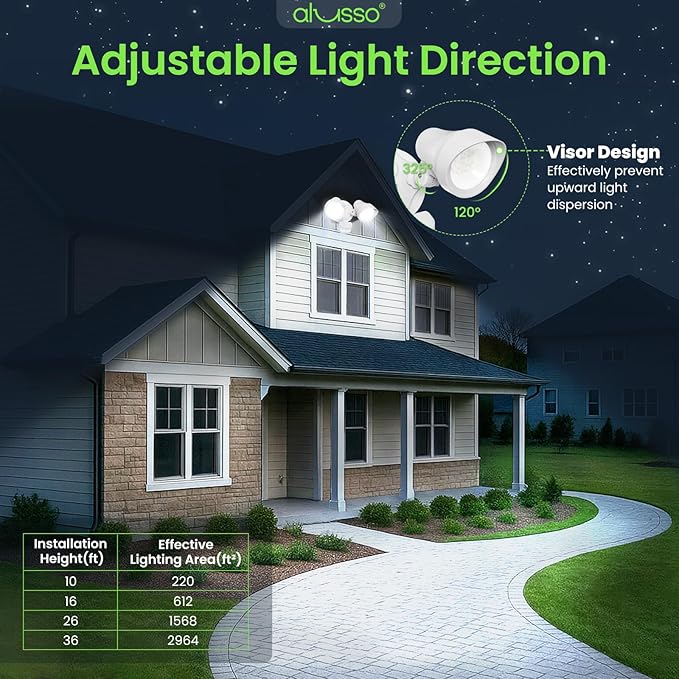 ALUSSO Motion Sensor Outdoor Lights, 30W 3500LM Flood Lights Outdoor, 3 Modes (Dusk to Dawn/Auto/On Time), 3CCT 3000K/4000K/6500K Waterproof Hardwired ETL Listed, Porch Garage Flood Light, White 2PCS