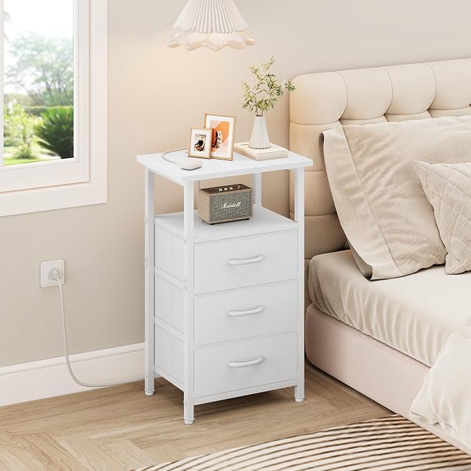Nightstand Set of 2 with Charging Station, Bedside Table with USB Ports and - Image 4
