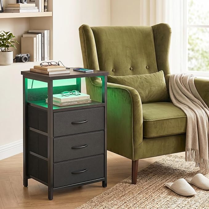 Fixwal Night Stand with 3 Drawers, built-in bedside charger, 2 AC outlets & 2 - Image 6