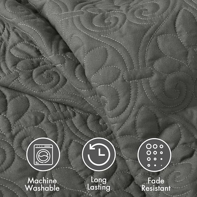 Madison Park Classic Traditional Damask Quilted Bedspread Set, All Season - Image 6