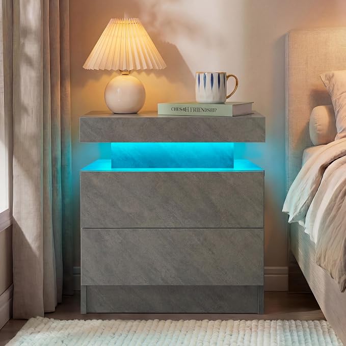 Gray Modern LED Nightstand Set of 2 - Image 3