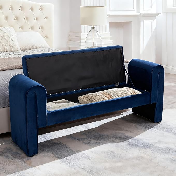 61" Velvet End of Bed Bench, Upholstered Seat - Image 5