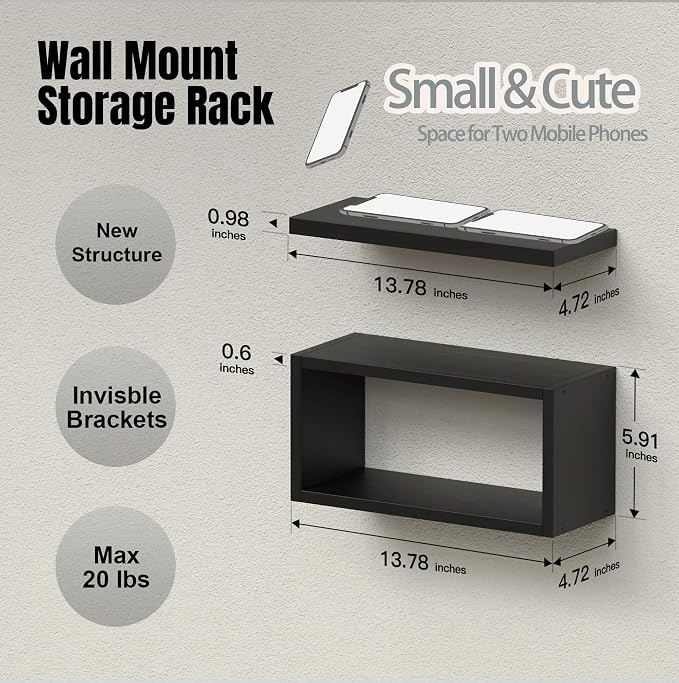 RICHER HOUSE Black Floating Shelves Bathroom, Small Wall Shelf Over Toilet | - Image 2
