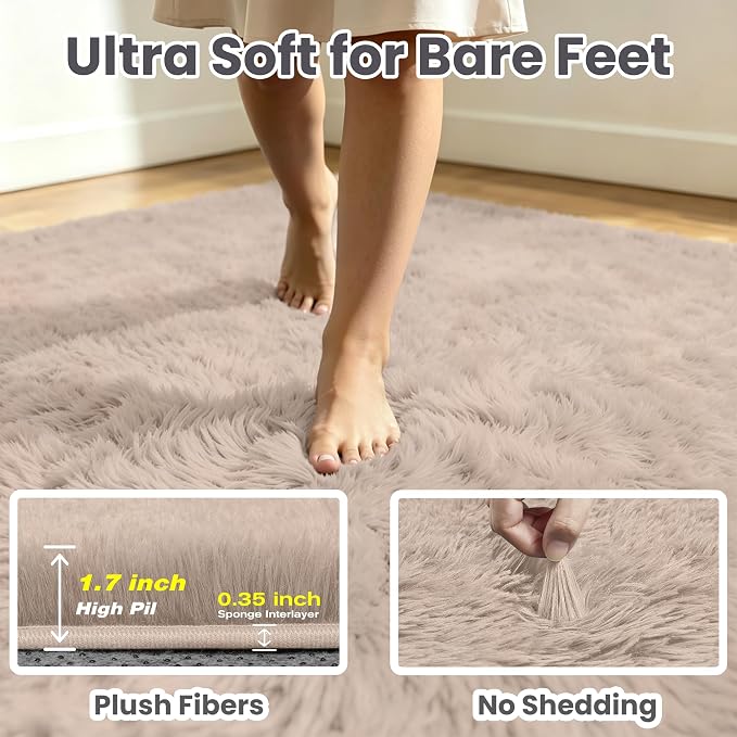6x9 Fluffy Area Rug for Living Room: Soft Non-Slip Beige Bedroom Carpet | Ultra - Image 7