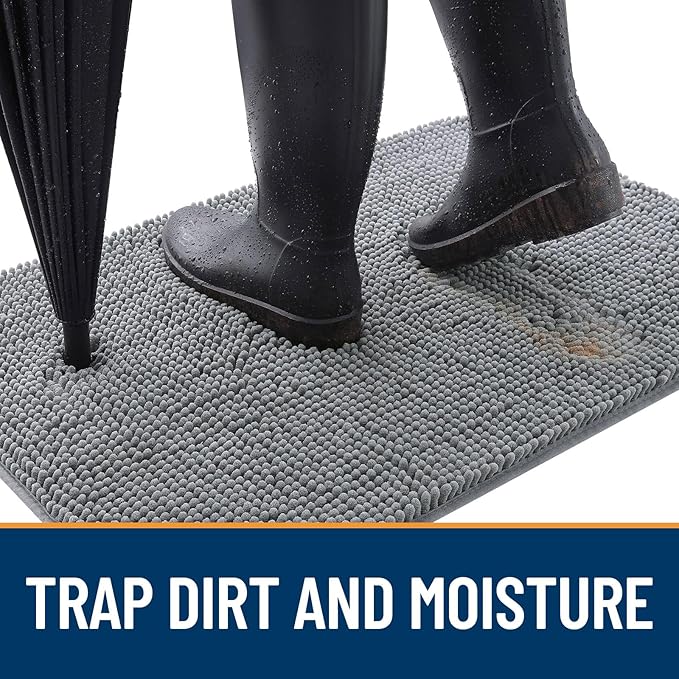 OLANLY Dog Door Mat for Muddy Paws 59x35, Absorbs Moisture and Dirt, Absorbent Non-Slip Washable Doormat, Quick Dry Chenille Mud Mat for Dogs, Entry Indoor Entryway Carpet for Inside Floor, Grey