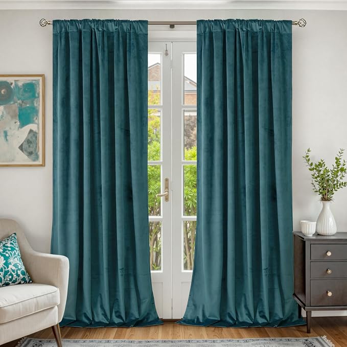 BGment Teal Velvet Room Darkening Curtains 96 Inches Long - Image 2
