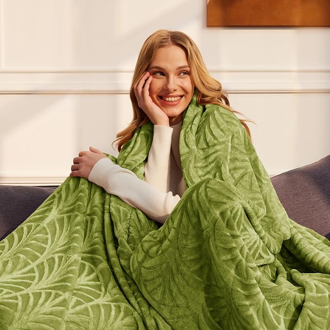 Whale Flotilla Soft Flannel Fleece Twin XL Size Bed Blanket, Olive Green | - Image 2